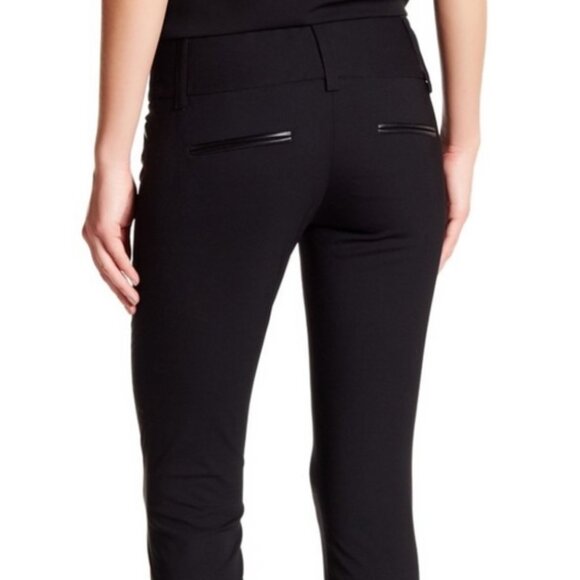 ALICE + OLIVIA Olivia Slim Leg Pant Leather Trim Black Work Office Dress Pants 2 - Picture 3 of 16